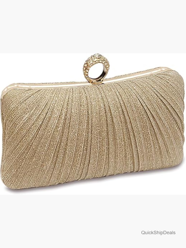 Glitter Ruched Evening Clutch With Removable Chain Strap